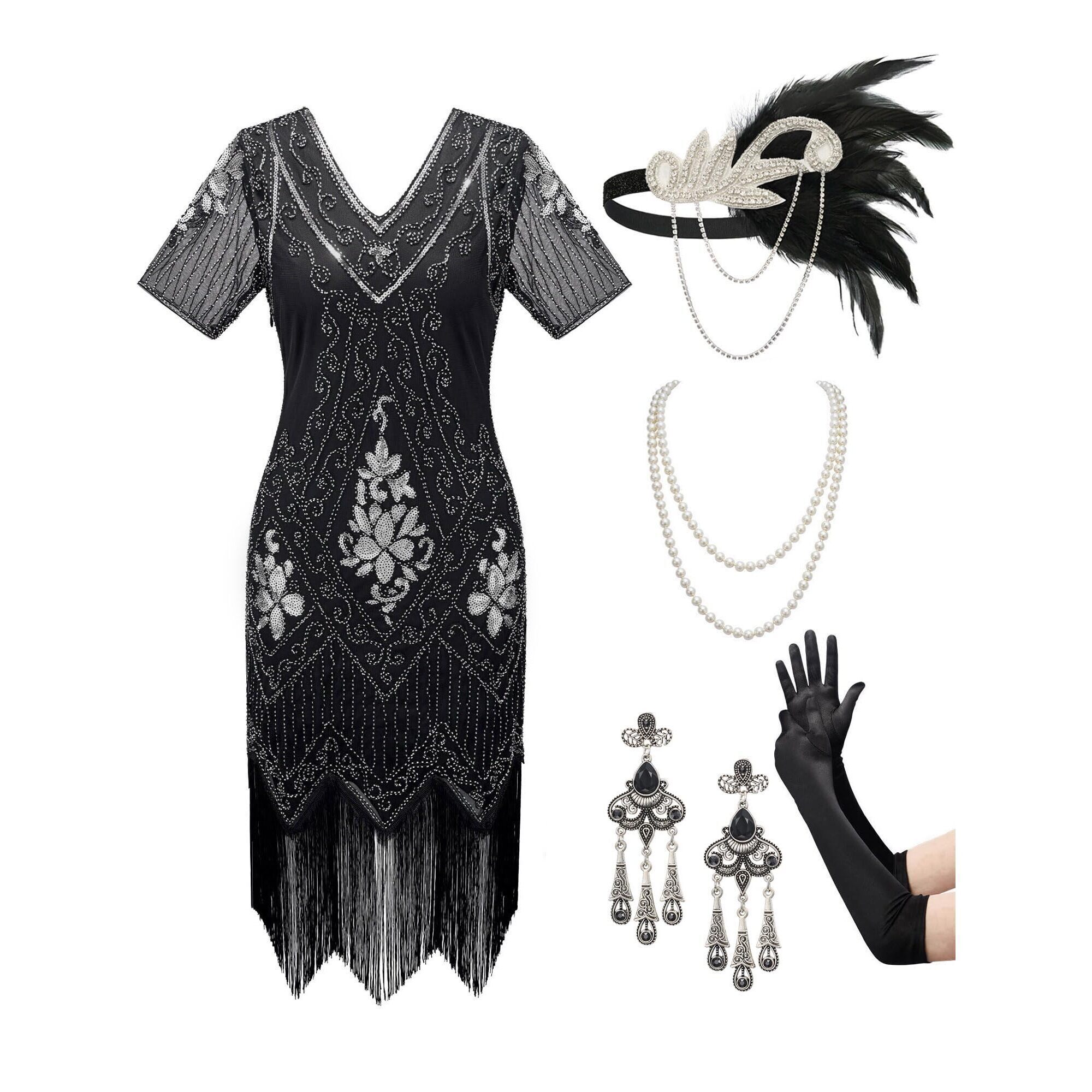 3818 Women's Flapper Dresses 1920s Fringed Sequin Great Gatsby